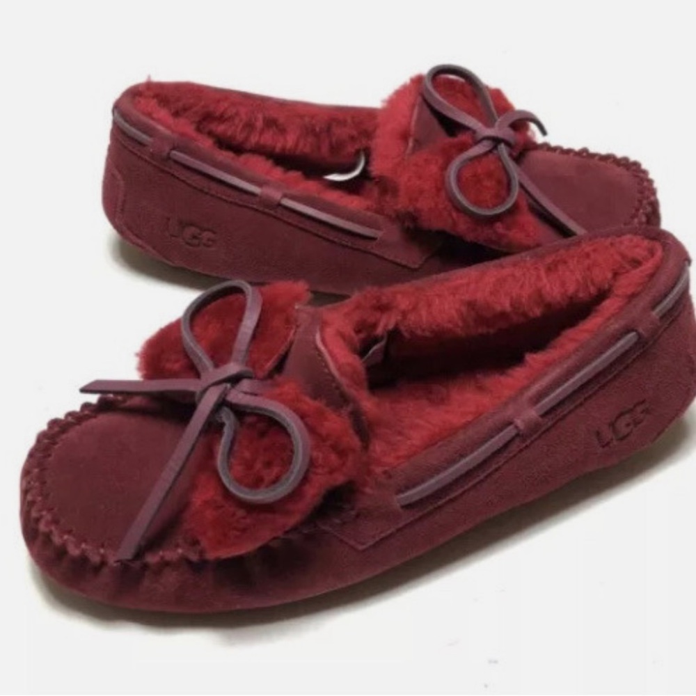 UGG Burgundy Suede Moccasin Slippers